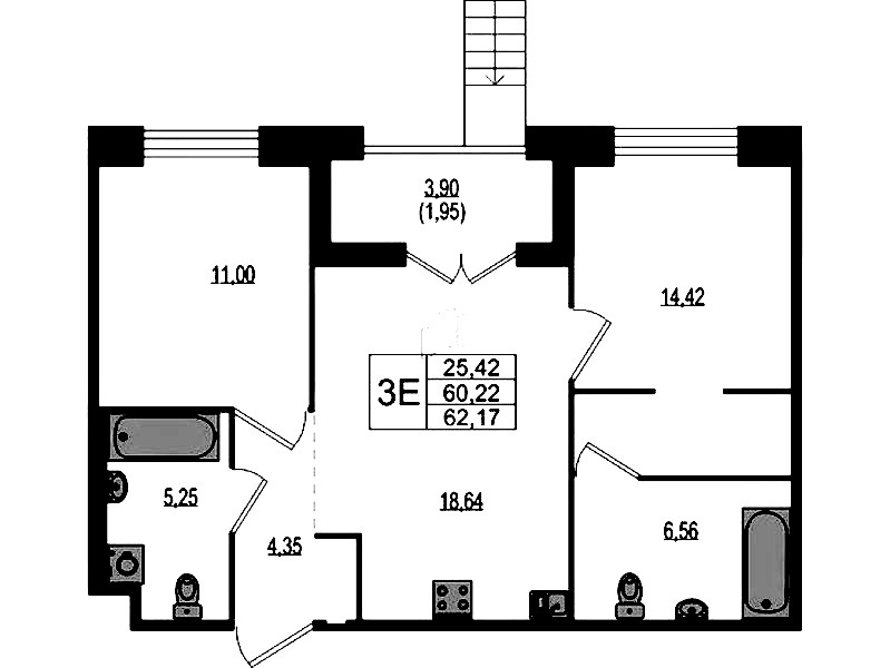 2-комнатная квартира 62.17 м², 1/4 эт., ЖК «Ranta Residence»